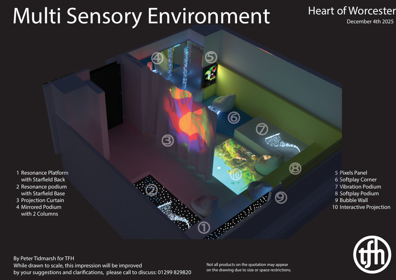 3D Sensory Room design with features labelled