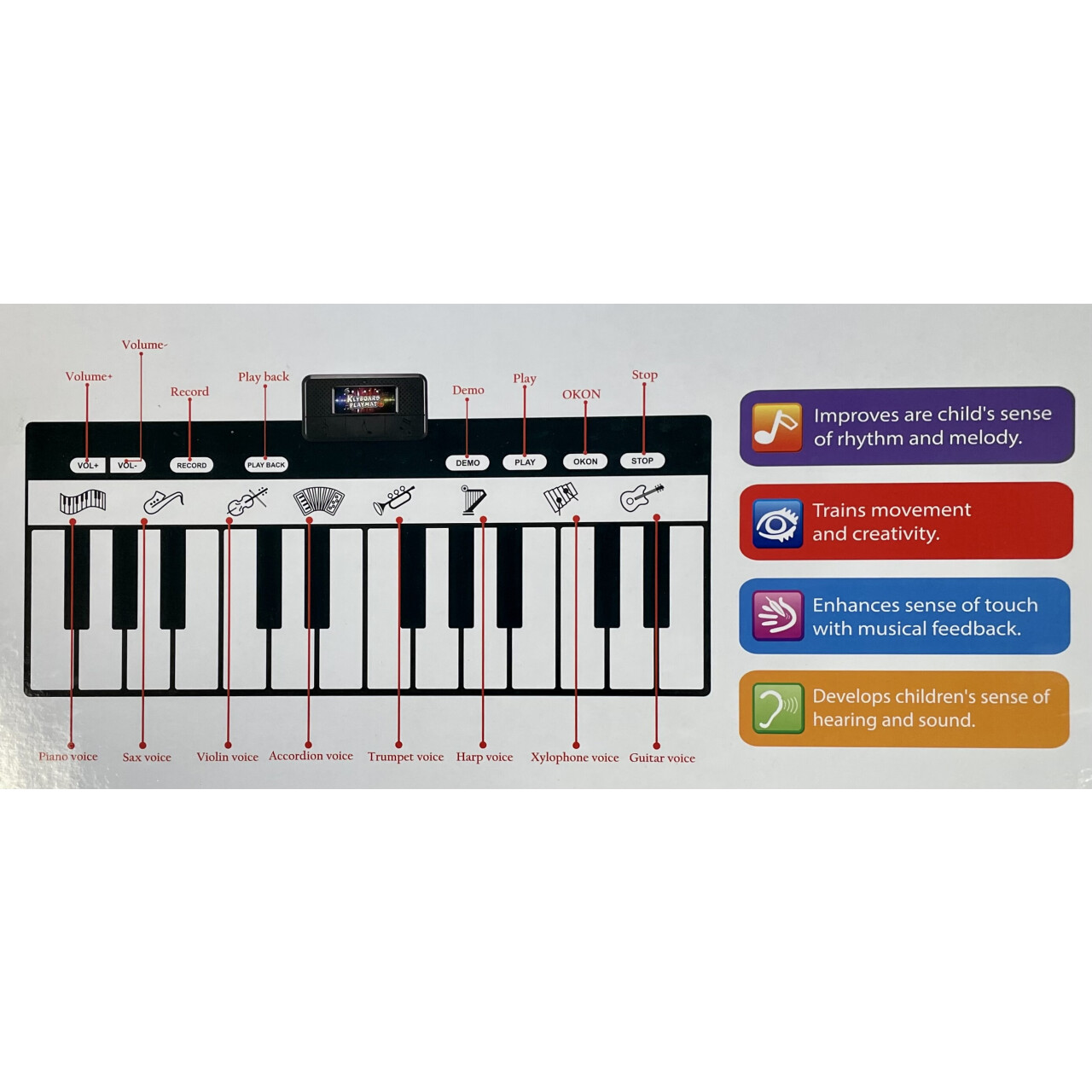 Play22 6-Foot Floor Piano Mat - Giant Musical Keyboard With 24 Keys & 8 Instruments For Kids